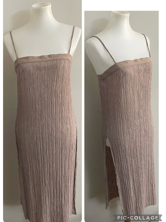 Zara Dresses & Skirts - Zara Nude Color Crinkle Midi Top with Side Slit Fairy Minimalist Vacation Boho